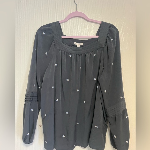 LC Lauren Conrad Charcoal Blouse with White Embroidery - Picture 2 of 6